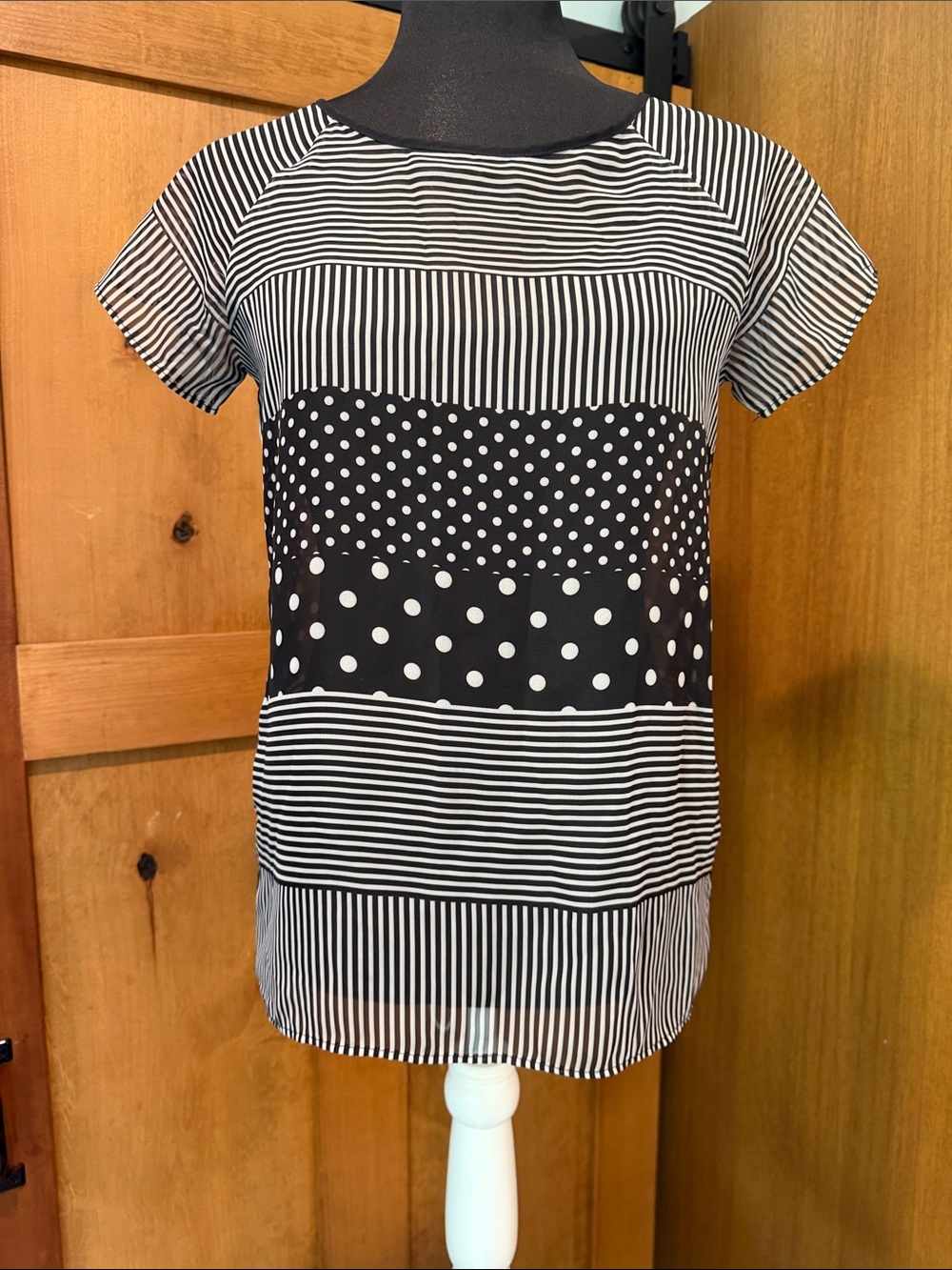 The Limited Black and White Mixed Stripe & Dot Short Sleeve Top